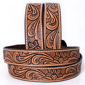 COMFYTACK Western Genuine Leather Belt for Men Women Cowboy Cowgirl Handmade Unisex Full Grain Heavy Duty Floral Tooled Belt